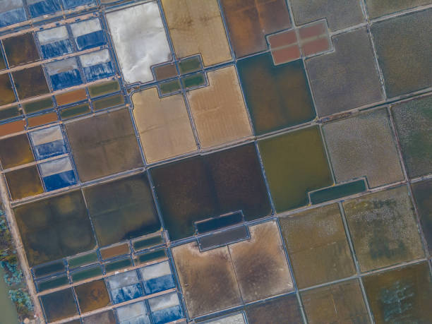 istock Aerial view of colorful salt fields 1469453848