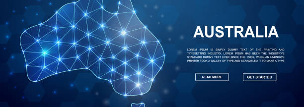 istock Australia 3d low poly head promotion banner. Australia map design illustration concept. Horizontal polygonal Continent silhouette poster illustration 1469455771