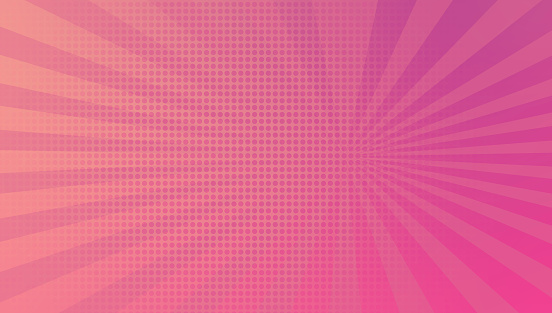 pink and purple sunburst rays background with half tone dots. comic or cartoon concept background with blank space for design. fantasy radial lines background in pop art style. sweet romantic concept.