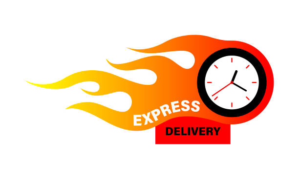 istock Express delivery icon. Watch and express delivery inscription and fire. Fast delivery, express and urgent shipping, services. Express and Fast Delivery symbols. Fast delivery concept. 1469457349