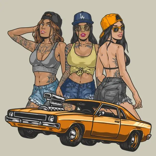 Vector illustration of Street racing girls emblem colorful