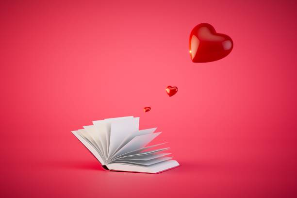 istock reading a love novel. an open book from which the heart flies out on a red background. 3D render 1469457449