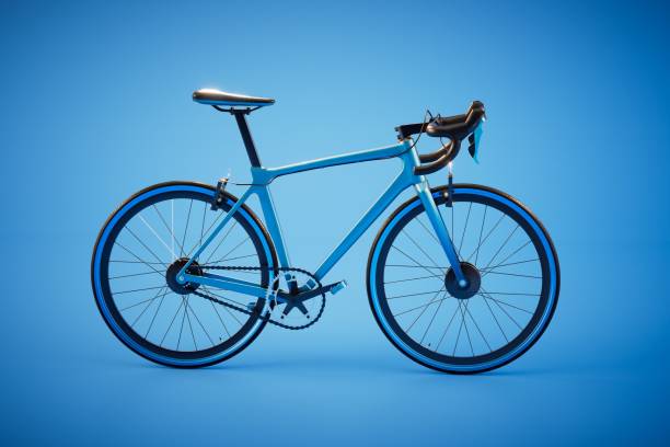 istock bike with blue frame on a blue background. 3D render 1469458435