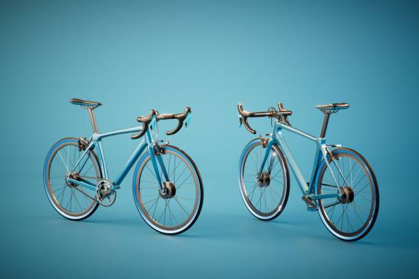 istock blue sports bikes on a turquoise background. 3D render 1469458451