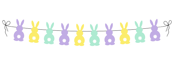 Easter garland, cute bunny panoramic vector decorative element, spring decoration