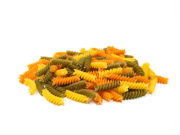 Color Italian Fusilli on White Background