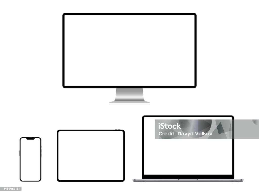 Realistic devices set with blank screen: phone, tablet, laptop and pc mockup. Stock vector illustration A set of isolated smart devices with blank screen: smartphone, tablet, laptop and desktop on white background. Website design, laptop program or mobile app demonstration template Desktop PC stock vector Realistic devices set with blank screen: phone, tablet, laptop and pc mockup. Stock vector illustration A set of isolated smart devices with blank screen: smartphone, tablet, laptop and desktop on white background. Website design, laptop program or mobile app demonstration template Desktop PC stock vector