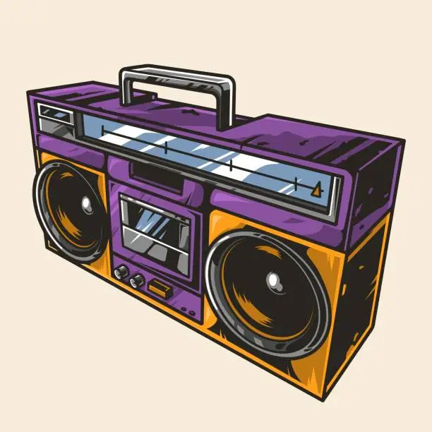 Vector illustration of Tape recorder vintage sketch colorful
