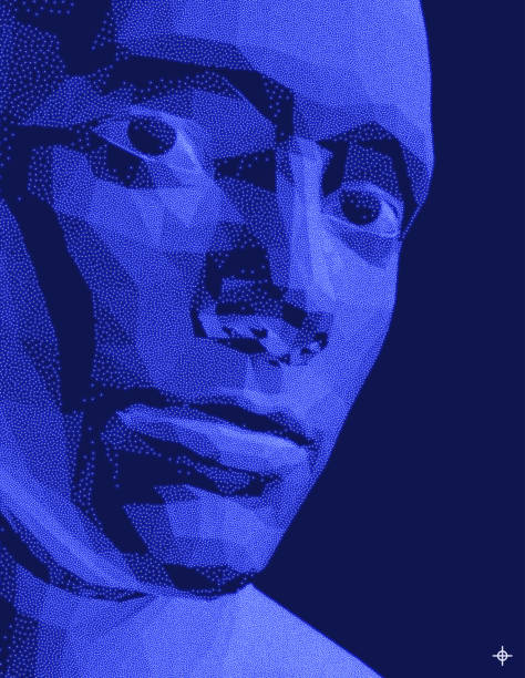 Abstract man head made from dots. Side view of dotted face background. Facial recognition. 3D vector illustration.