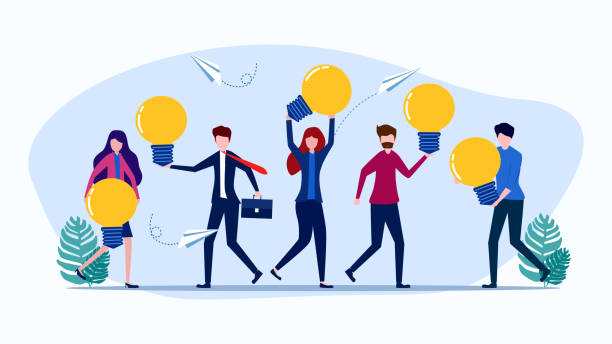 people holding light bulbs. The concept of people showing creativity. brainstorming vector people holding light bulbs. The concept of people showing creativity. brainstorming vector illustration global patent stock illustrations