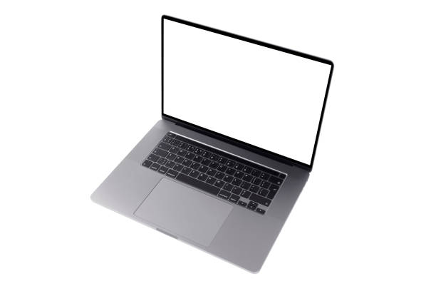istock Laptop computer PC with blank screen mock up isolated on white background. Laptop isolated screen with clipping path. PC computer white screen with copy space. Empty space for text. 1469468896