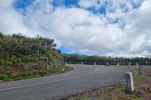 View of the small scenic transport roads on the island. Turning the road
