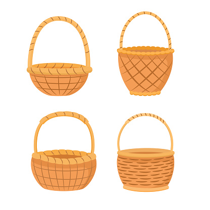 Vector set of wicker baskets on a white background.