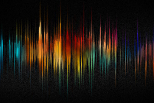 Sound wave with spectral colours. Abstract image of musical equalizer. Colorful equalizer on black background.