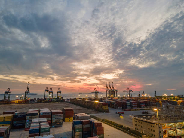 istock Aerial view of the coastal container storage terminal 1469474193