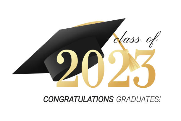 istock Class of 2023. Congratulations graduates with black and gold design and academic cap.Vector illustration 1469476562