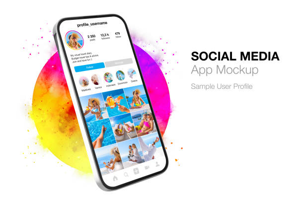 Mobile phone with sample design of person's shared content on social media