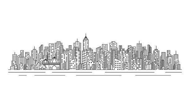 nowoczesna panorama miasta - construction construction site built structure real estate stock illustrations