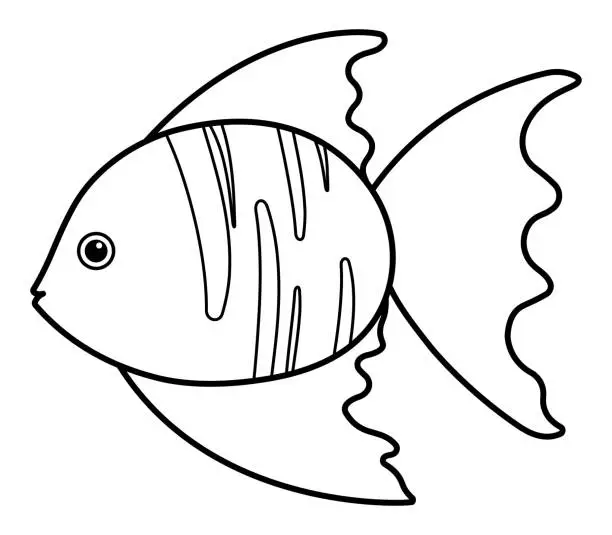 Vector illustration of Gold Fish Sea Animal in Black Line Icon Clipart Vector Illustration