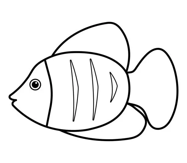 Vector illustration of Fish Sea Animal Black Line Icon Clipart Vector Illustration