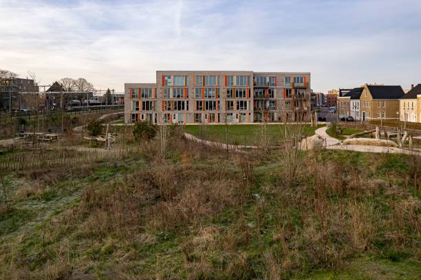 istock Aerial housing real estate and Dutch sustainable engineering concept 1469487021