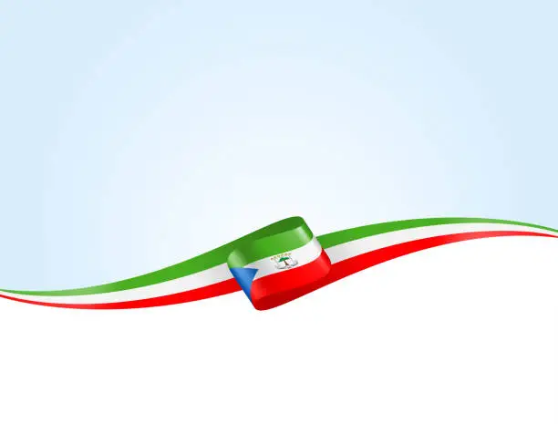 Vector illustration of Equatorial Guinea Flag Ribbon. Equatorial Guinean Flag Long Banner on Background. Template. Space for Copy. Vector Stock Illustration