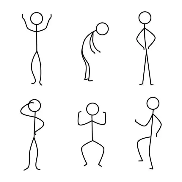 Vector illustration of Set of stick figures. Presentation stick men. Different movements of the stick figures for your web site design, app, UI. EPS10.