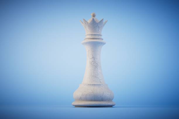 chess queen of white on a blue background. 3D render.