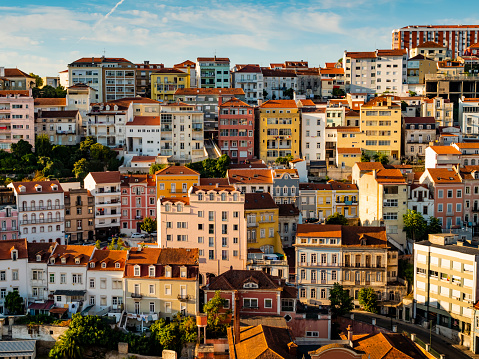 A wide angle view across Lisbon's skyline from the city centre.