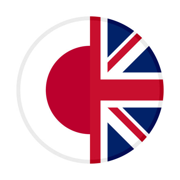 ilustrações, clipart, desenhos animados e ícones de ícone redondo das bandeiras do japão e do reino unido - flag british flag england push button
