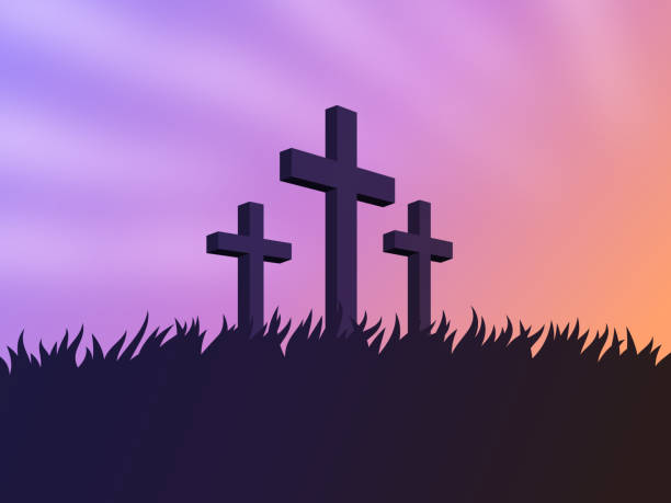 религиозная крестная история страстной пятницы - cemetery hill stock illustrations