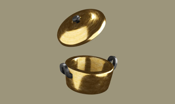 istock Luxury gold pot and lid 3d render isolated background. 1469502228