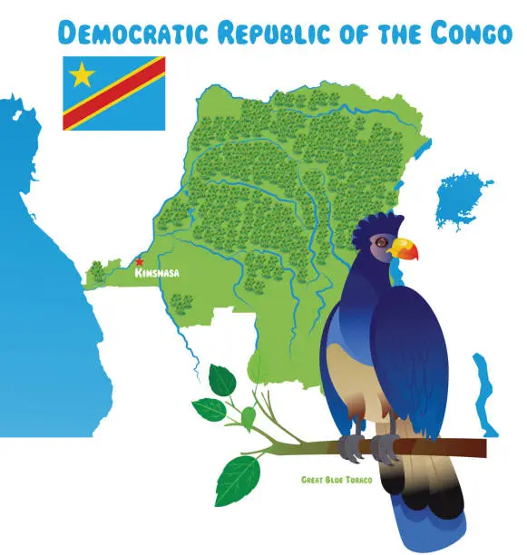 Vector illustration of Democratic Republic of the Congo and Great Blue Turaco