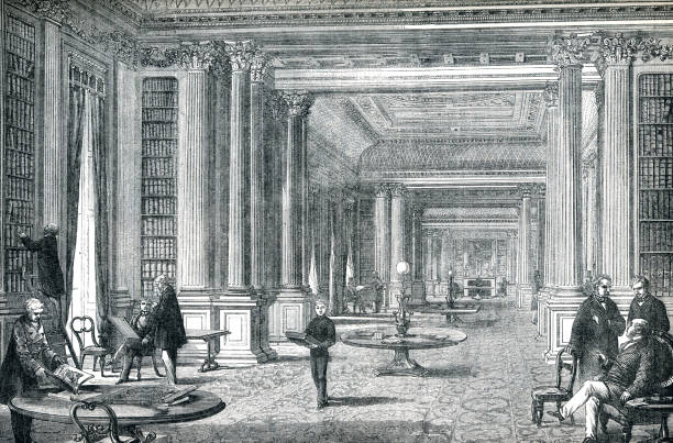 Reform club Pall Mall private members club library London 19th century A large room housing many books. Men lounging about
.. gentlemens club stock illustrations