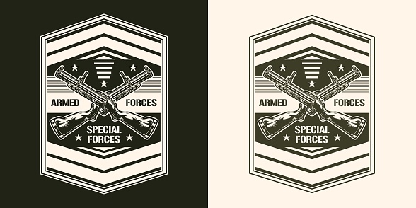 Grenade Launcher vintage monochrome sticker military weapon crossed Thumper owned by soldiers of last century special forces veterans vector illustration