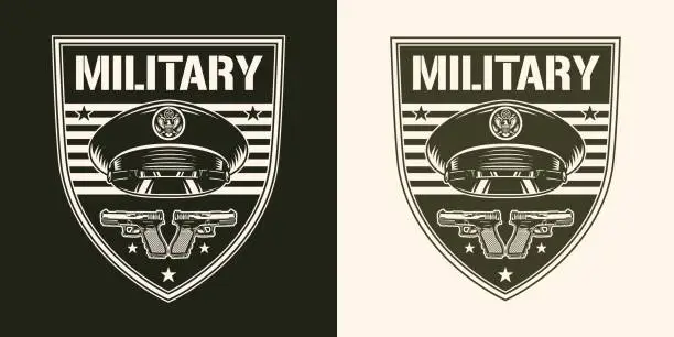 Vector illustration of Military US element vintage monochrome