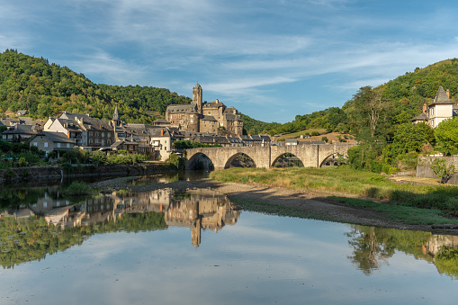 The village of Estaing with its castle among the most beautiful villages in France. Occitanie, Aveyron, Rodez.