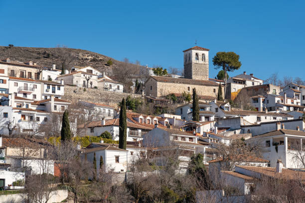 Cityscape of the old town where famous painters of the Community of Madrid live, Olmeda de las Fuentes. Cityscape of the old town where famous painters of the Community of Madrid live, Olmeda de las Fuentes spanish flower pots stock pictures, royalty-free photos & images