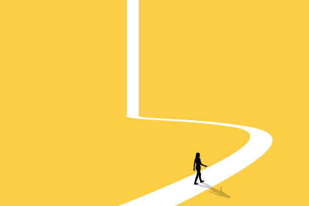 istock Businesswoman follow a path for business. opportunities. visionary leadership different business routes. Symbol of ambition, motivation and long road ahead 1469513137