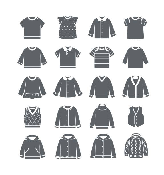 아기 옷감 셔츠 스웨터 조끼 실루엣 아이콘 - sweater vest stock illustrations