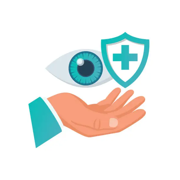 Vector illustration of Eye safety. Eye protection icon. Preservation of vision. Vector flat.