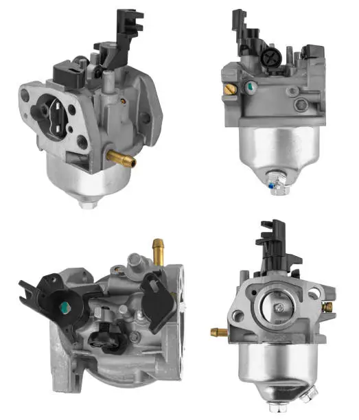 gasoline carburetor for an internal combustion engine, on a white background in isolation