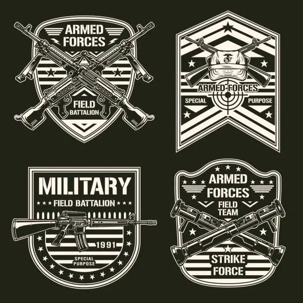 Vector illustration of Armed forces set monochrome element