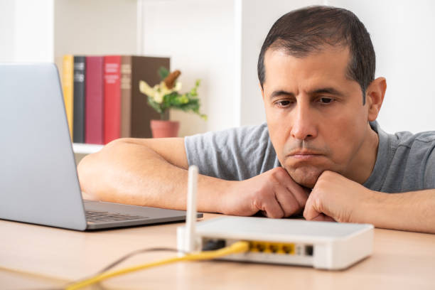 businessman angry with his modem
