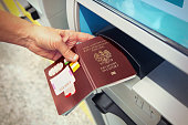 Check-in counter with polish passport