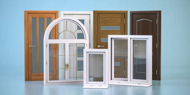Windows and doora of different types isolated on white.