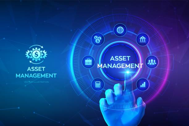 istock Asset management. Business investment banking payment technology concept on virutal screen. Hand touching digital interface. Vector illustration. 1469519809