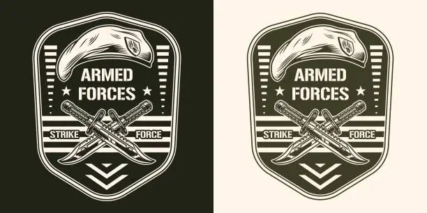 Vector illustration of Armed forces vintage sticker monochrome