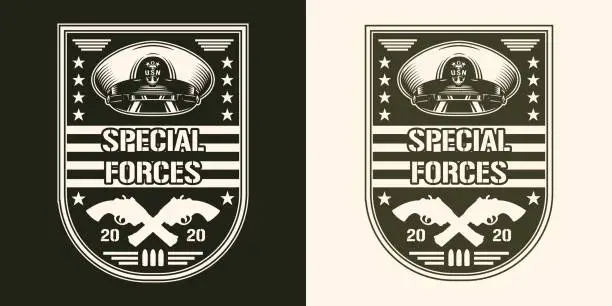 Vector illustration of Military USN label vintage monochrome