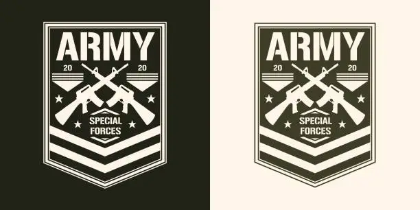 Vector illustration of Military army monochrome element vintage